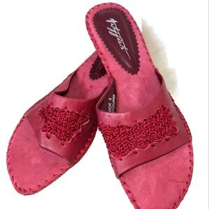 ART EFFECTS LOOK STYLE SLIDES RED LEATHER WOMENS LOW STACKED HEELS